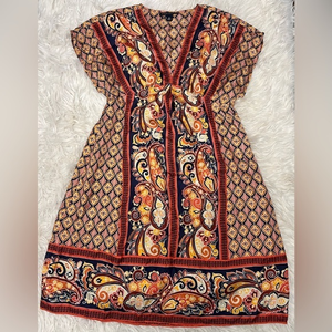 Banana Republic Dress Extra‎ Small Red and Blue 100% Silk V-Neck Paisley